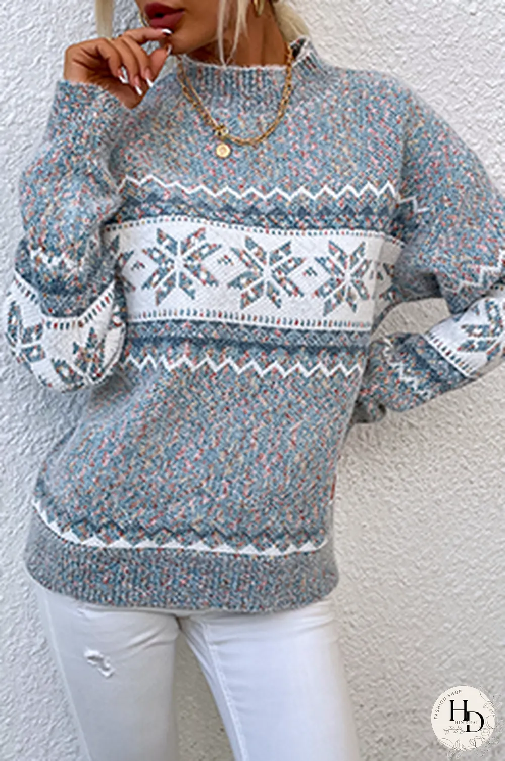 Casual Snowflakes Basic Half A Turtleneck Tops