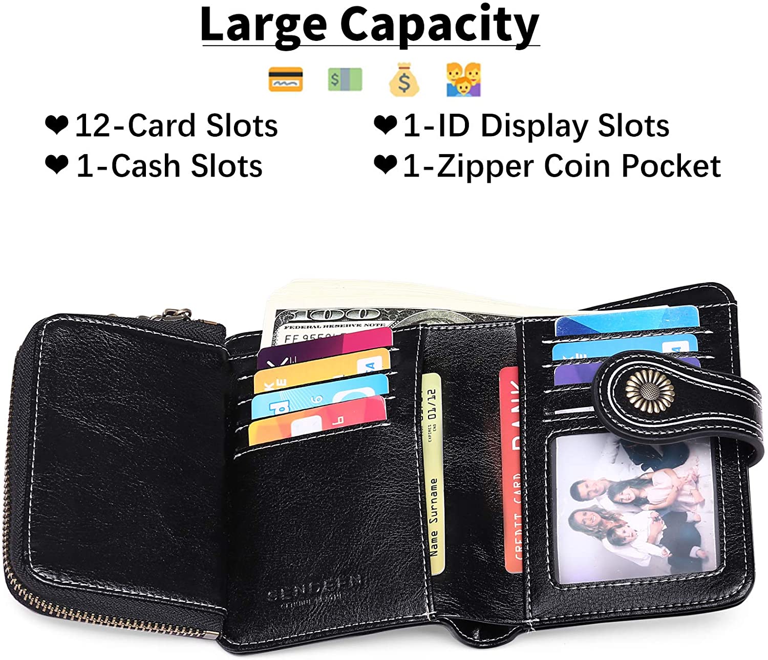 Women Wallet Genuine Leather Bifold Purse