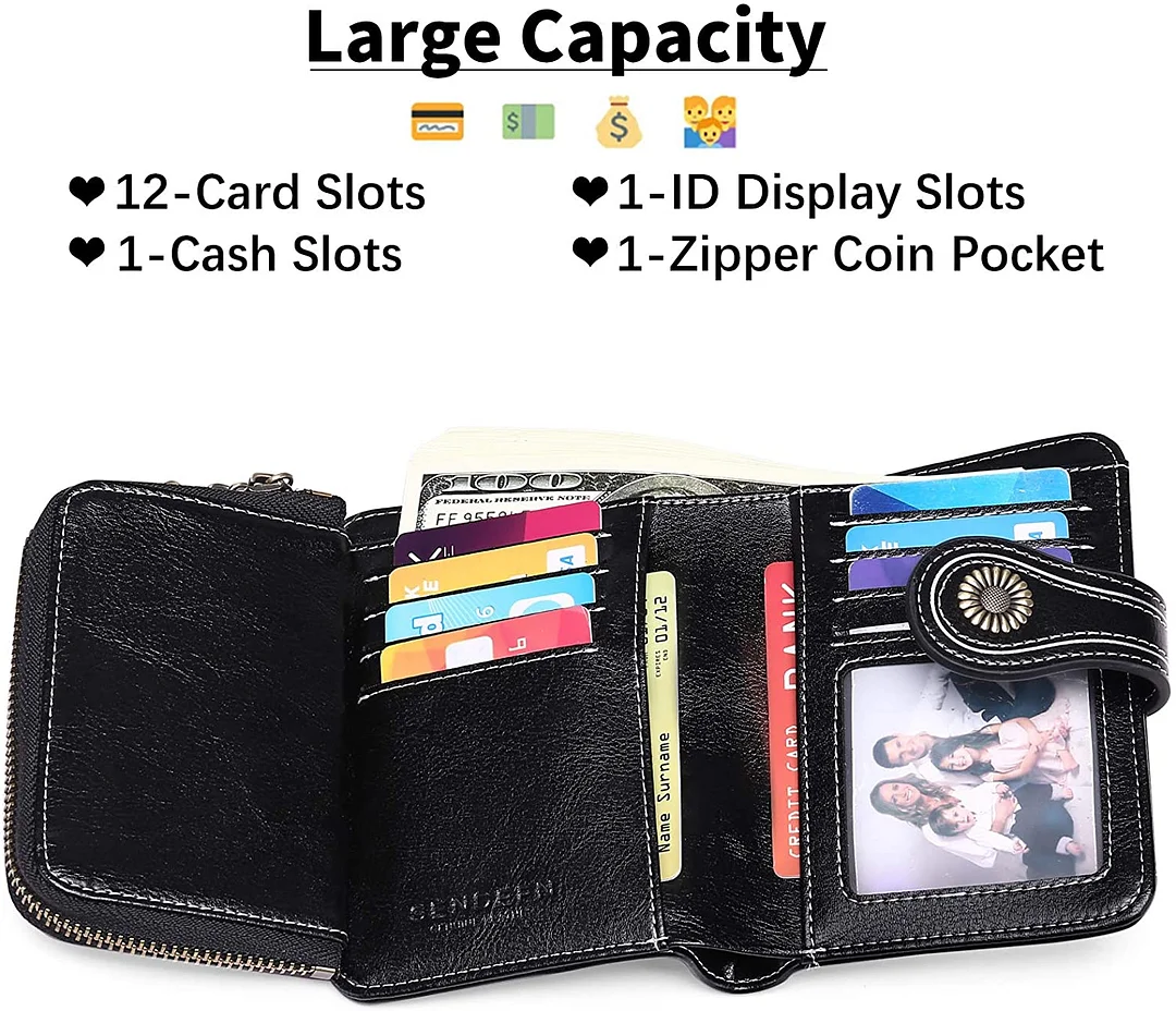 Women Wallet Genuine Leather Bifold Purse