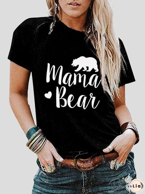 Mama Bear Print Short-sleeved T-shirt