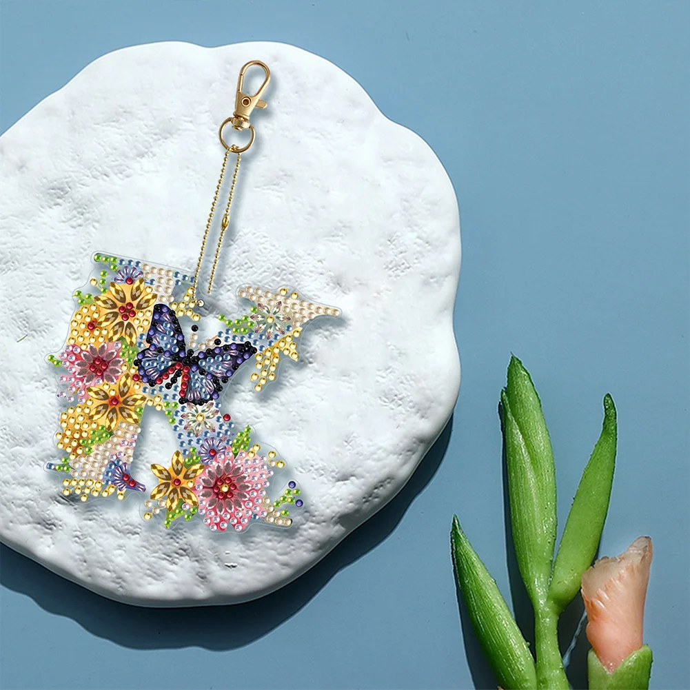 DIY K Diamond Art Key Rings Lettter Keychain Supplies Gift for Kids(Double Sided)