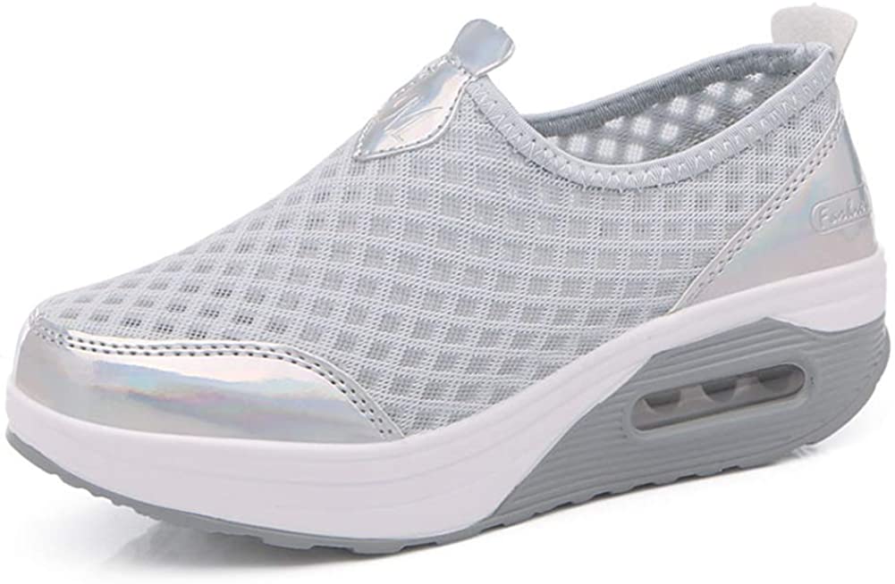 L LOUBIT Women Sneakers Comfort Slip On Wedges Shoes Breathable Mesh Walking Shoes 