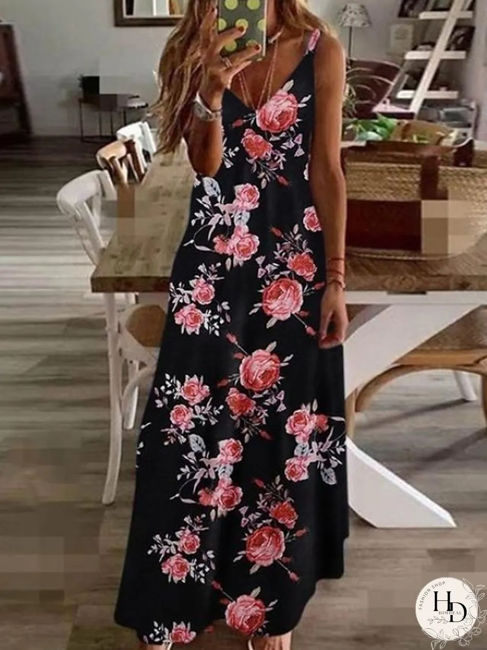 Maxi Long Sleeveless Floral Summer Dress