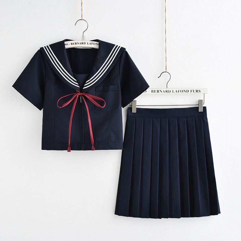 High waisted Deep Blue Long Sleeves Sailor Uniform Cosplay Costume