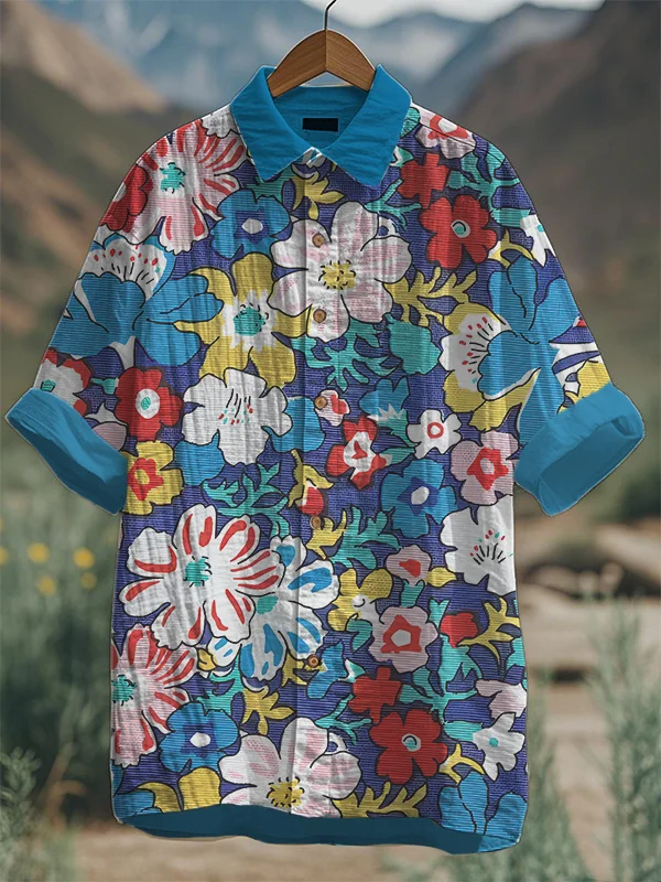 Men's Boho Floral Art Print Short Sleeve Shirt
