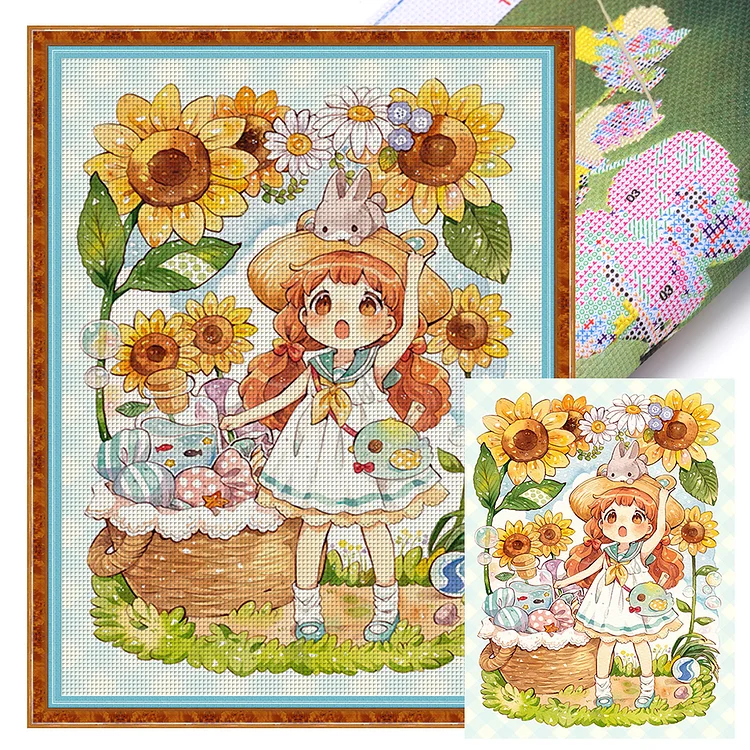 Sunflower Girl - Printed Cross Stitch 9CT 63*83CM