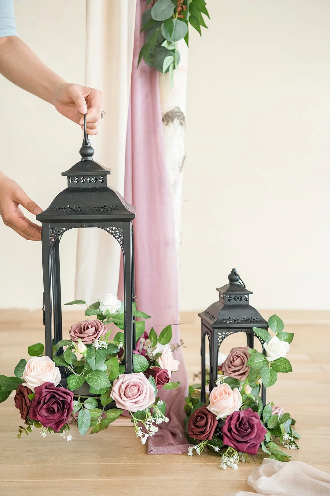 Lantern Floral Arrangements in Romantic Marsala