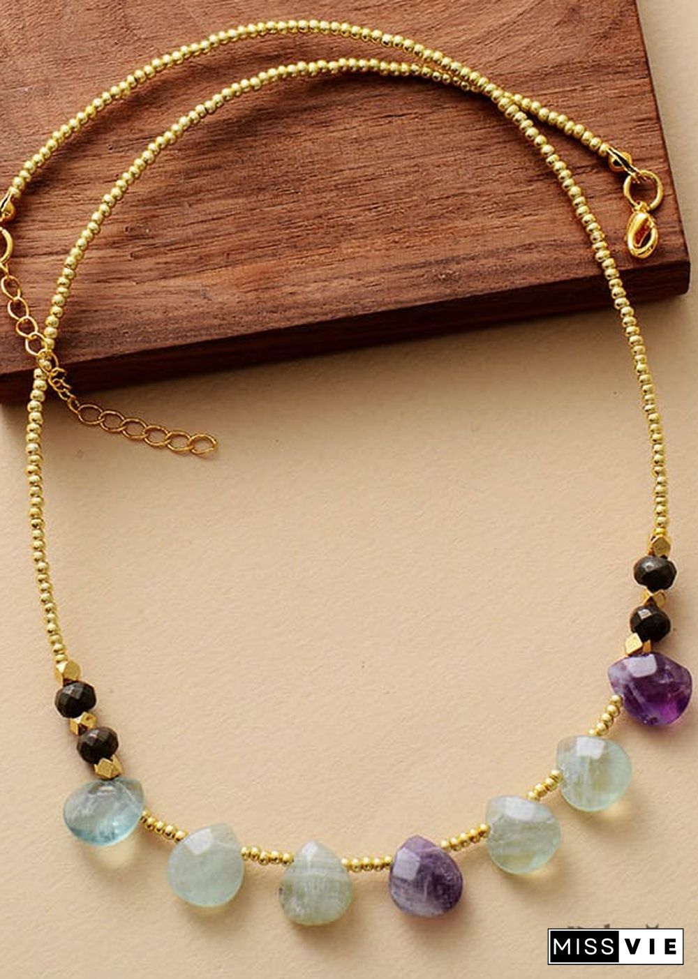 Boho Necklace, Blue Amazonite, Seed Beads Rose Quartz