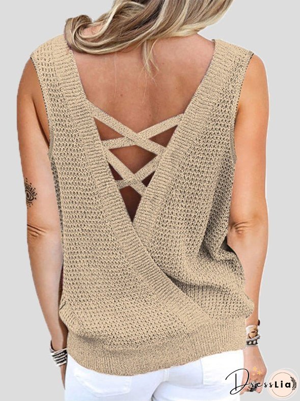 Women's Tank Tops Waffle Deep V-Neck Bare Back Tank Top