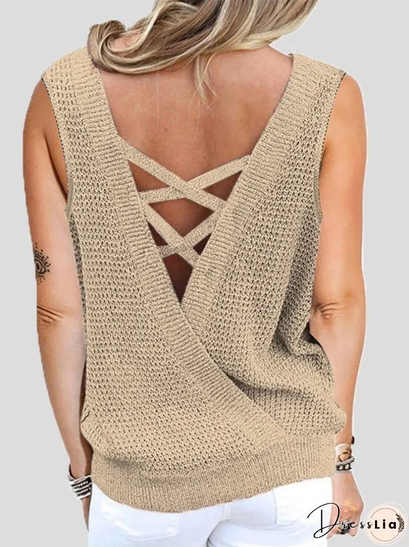 Women's Tank Tops Waffle Deep V-Neck Bare Back Tank Top