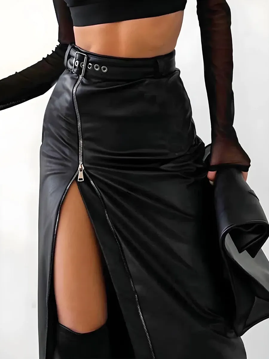 Brownm Zip Up Slit Midi Pencil Skirt