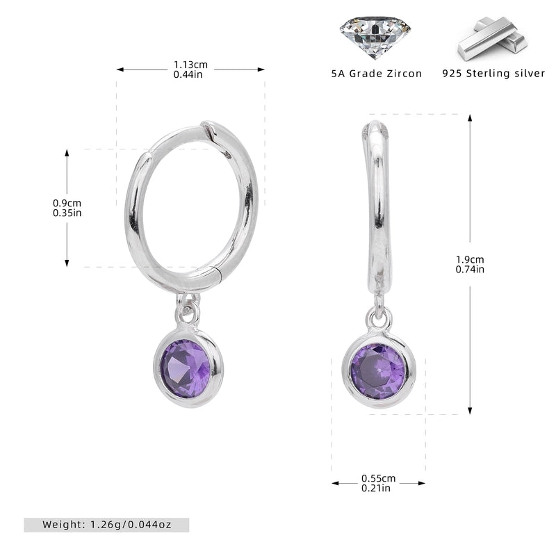 1 Pair 925 Sterling Silver Birthstone Round Drop Earrings
