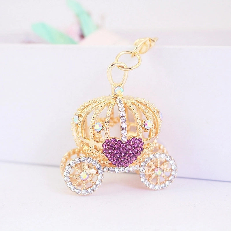 Cute Pumpkin Carriage Alloy Rhinestone Halloween Unisex Bag Pendant Keychain