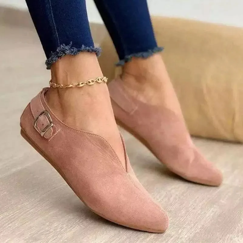 Yyvonne Casual Women's Shoes Spring And Summer New Velvet-Faced Pointed Single Shoes Flat Heel Women's Shoes One Foot Pedal