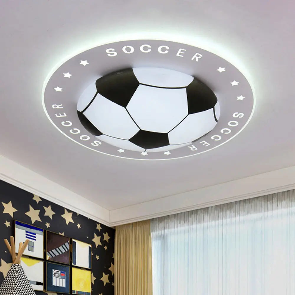 Kids Led Flush Mount Spotlight: 16.5&rsquo;/20.5&rsquo; Black/Blue Football Ceiling Lamp With Acrylic Shade