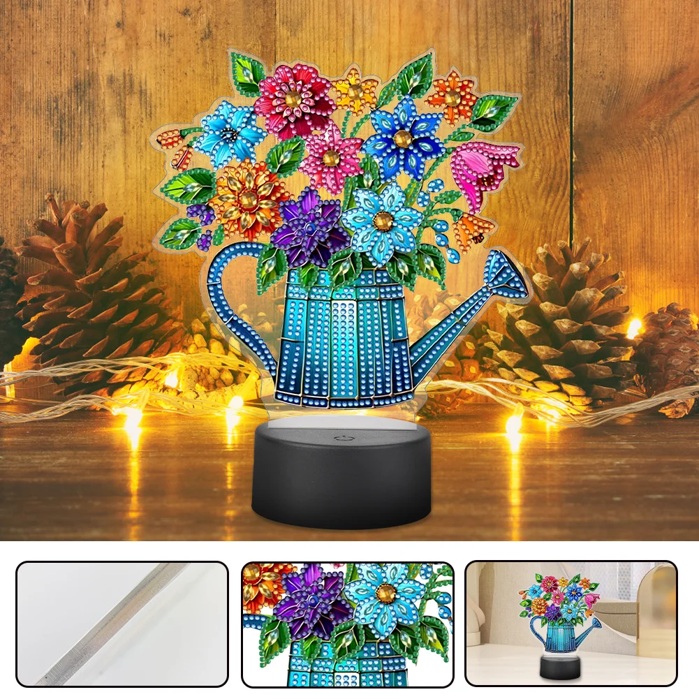 Acrylic Double Sided Butterfly Vase Diamond Painting LED Night Light for Desktop