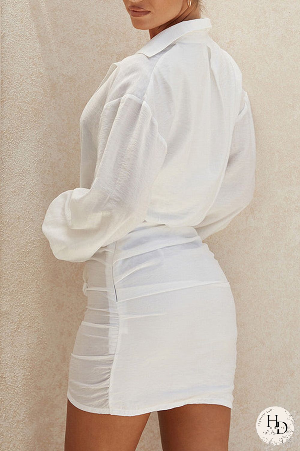 V-neck See Through Long Sleeve Chiffon Dress