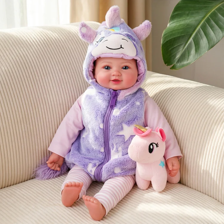 Babeside Lyle 17" Poseable Reborn Baby Doll &ndash; Lifelike Girl with Flexible Body & Purple Unicorn Outfit