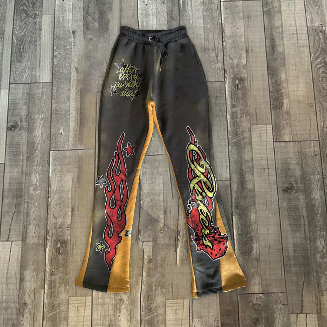 Flame casual street flared trousers