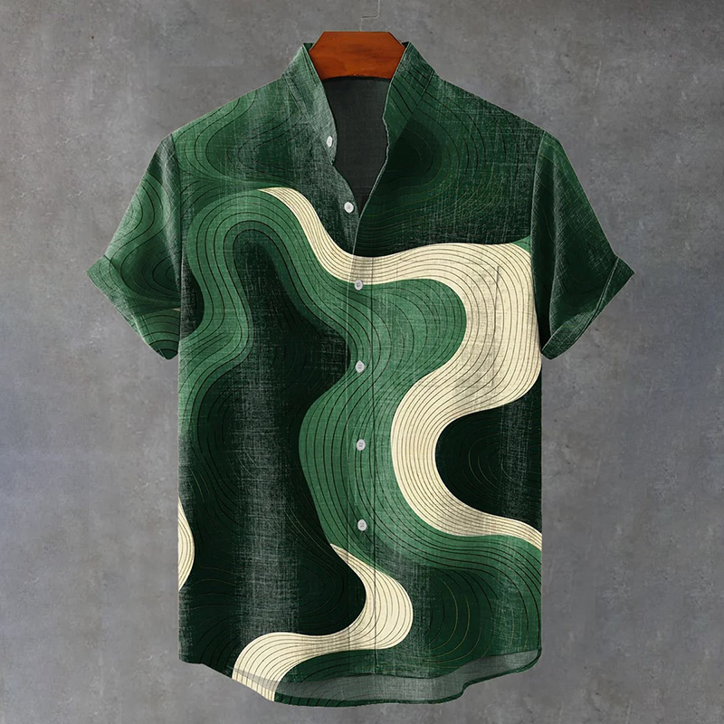 Japanese Abstract Geometric Pattern Art Print Casual Shirt  artssus