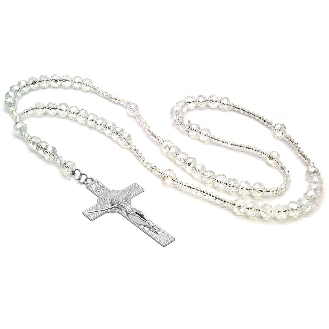 Clear Crystal Line Rosary With Cross Pendant-VESSFUL