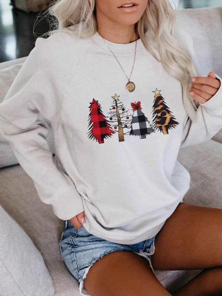 Christmas Tree Leopard Printed Pullover Sweatshirt