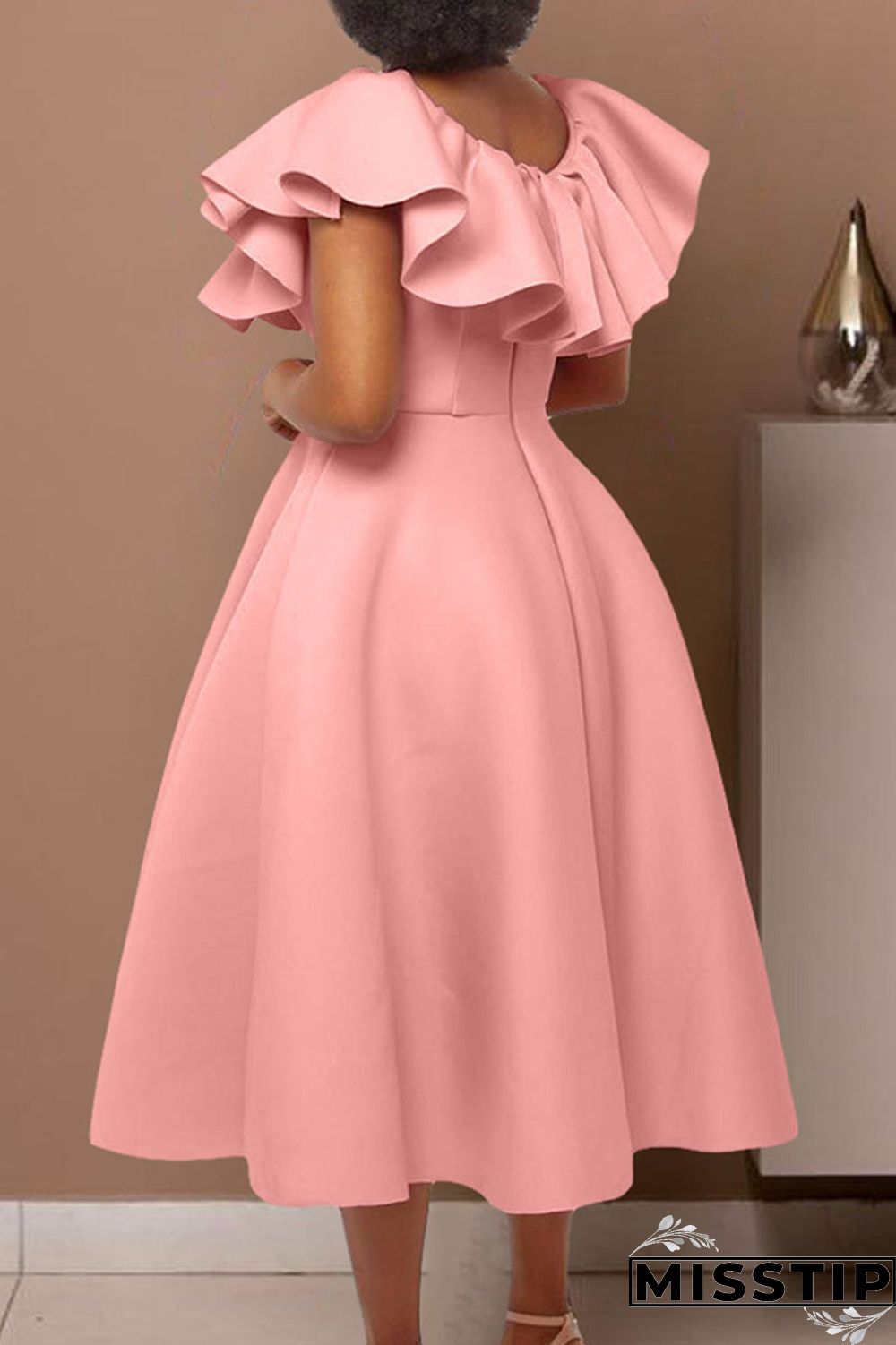 Red Elegant Solid Patchwork Flounce O Neck Evening Dress Dresses