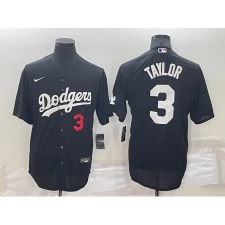 Men's Los Angeles Dodgers #3 Chris Taylor Black Cool Base Stitched Baseball Jersey 57WP