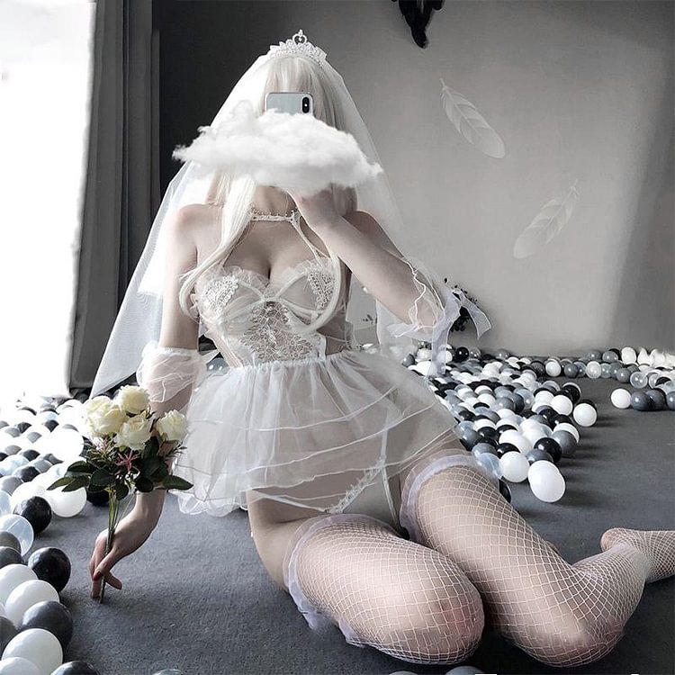 Bride Lace Chiffon Lingerie Dress - Modakawa Modakawa