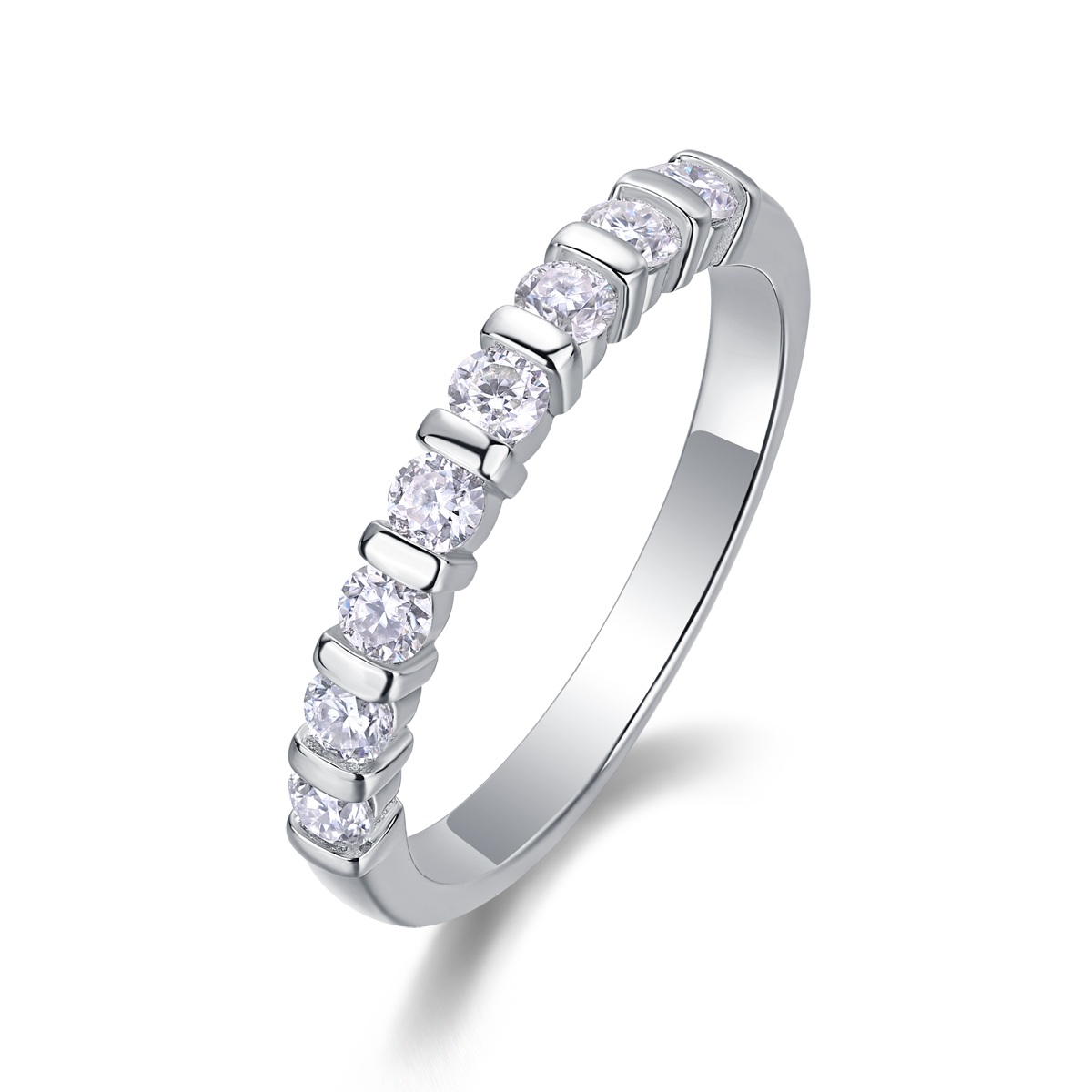  8 Stones Shared Prong Set Wedding Band, Stunning Round Brilliant Cut Moissanite Matching Band For Engagement Ring