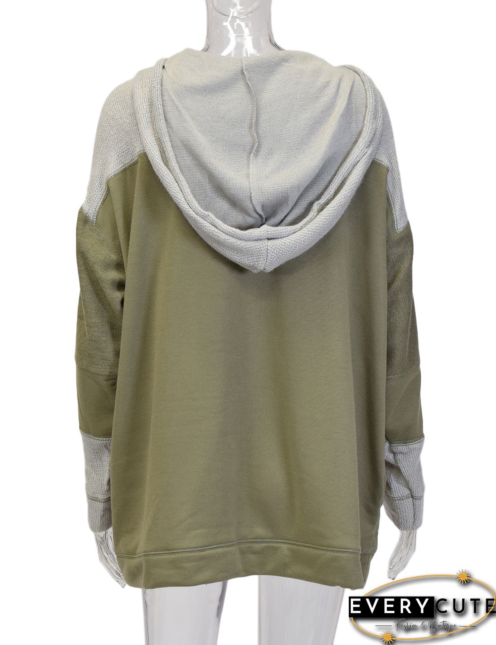 Waffle Knit Splice Army Green Pocket Hoodie