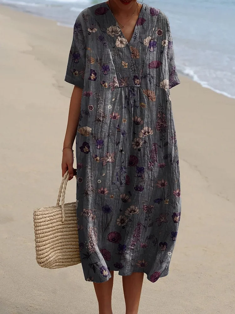 Women's Retro Flower Art Print  Casual Dress