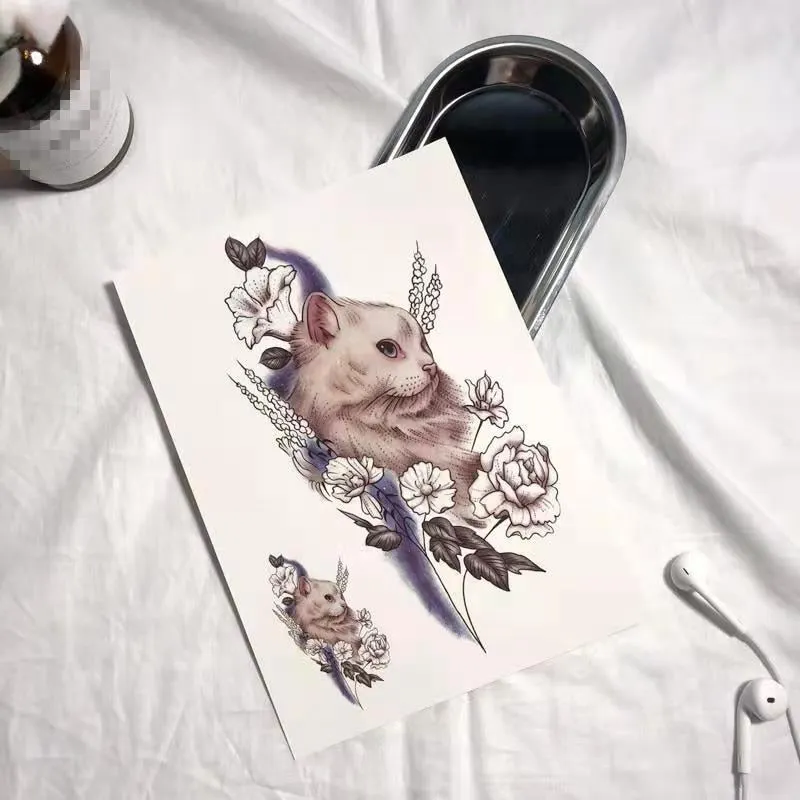 Tatoo Waterproof Cat Japanese Cute Pet Arm Semi Permanent Tattoo Cat Animal Funny Tattoo Sticker Temporary Tattoos for Men Women