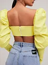 Solid Color Puff Sleeves Long Sleeve Backless T-Shirt Top