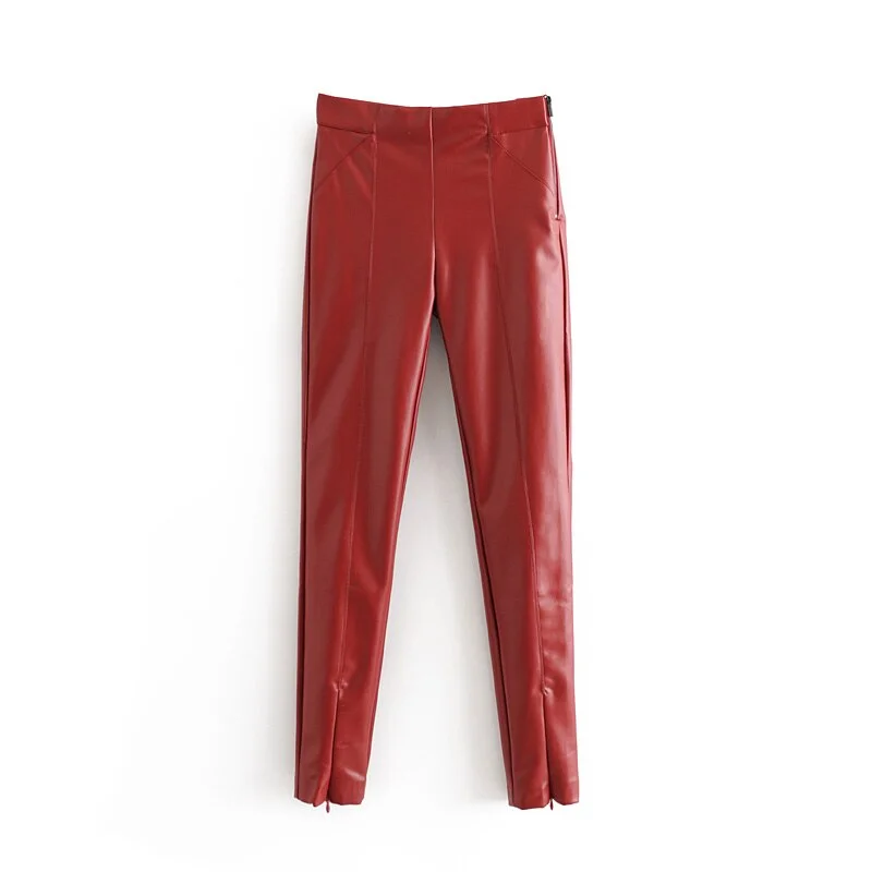 Aachoae Women Stylish PU Faux Leather Stretch Pants 2021 Solid High Waist Ladies Pencil Trousers Full Length Streetwear Bottoms
