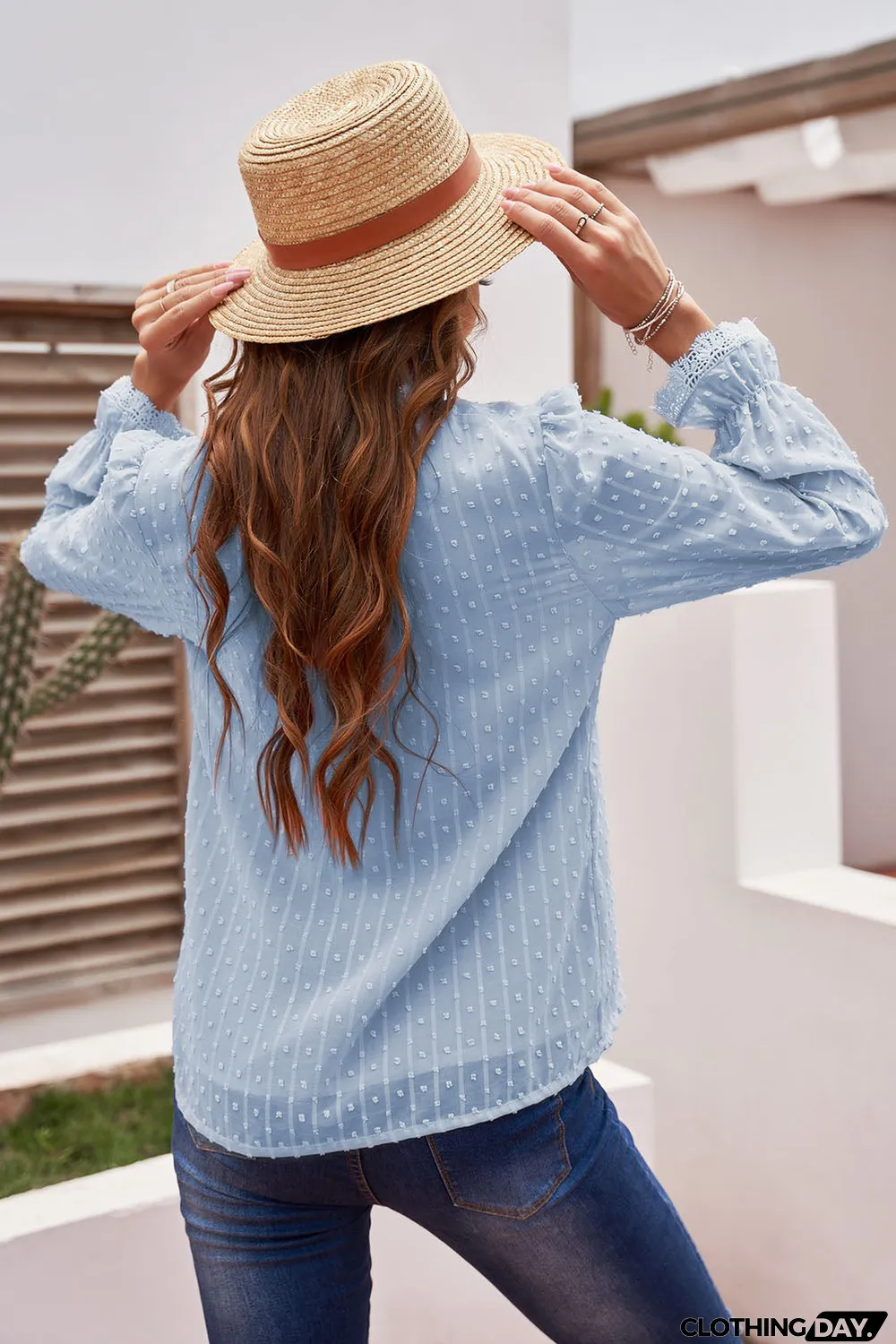 Elegant V-Neck Swiss Dot Lace Blouse