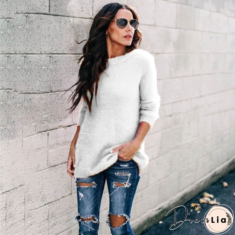 New Women Sweater Autumn And Winter Fashion Casual Round Neck Long Sleeve Knitted Sweaters Top Plus Size
