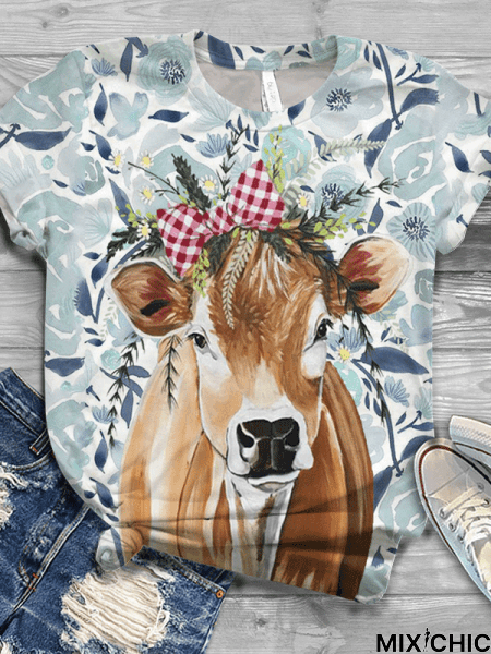 Printed Crew Neck Casual T-shirt