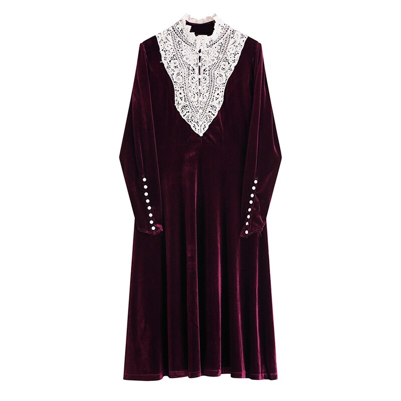 Wine Red Velvet Temperament Dress