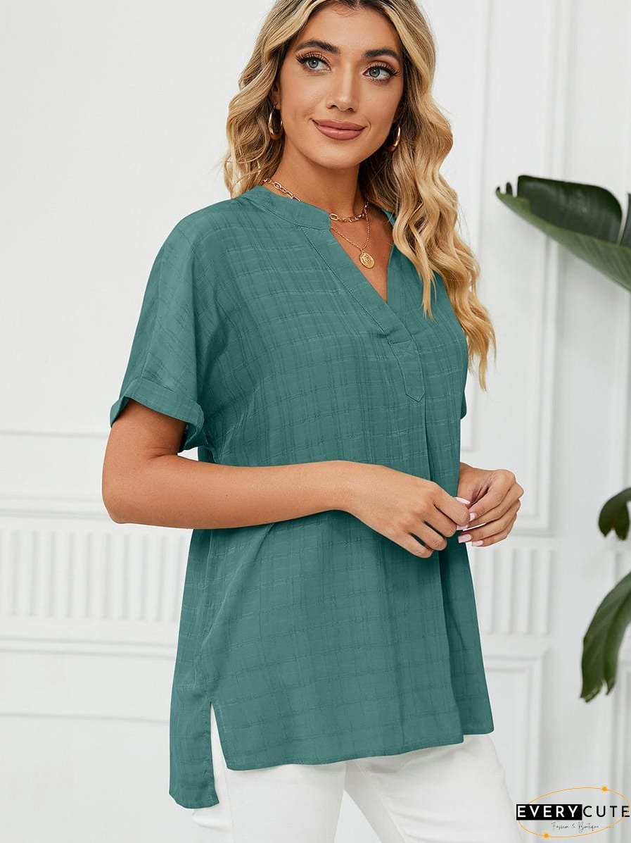 Solid V-Neck Loose Short Sleeve T-Shirt
