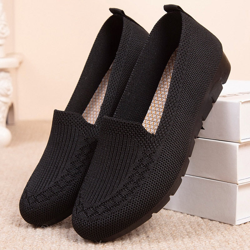 Women Loafers Knitted Flat Shoes.