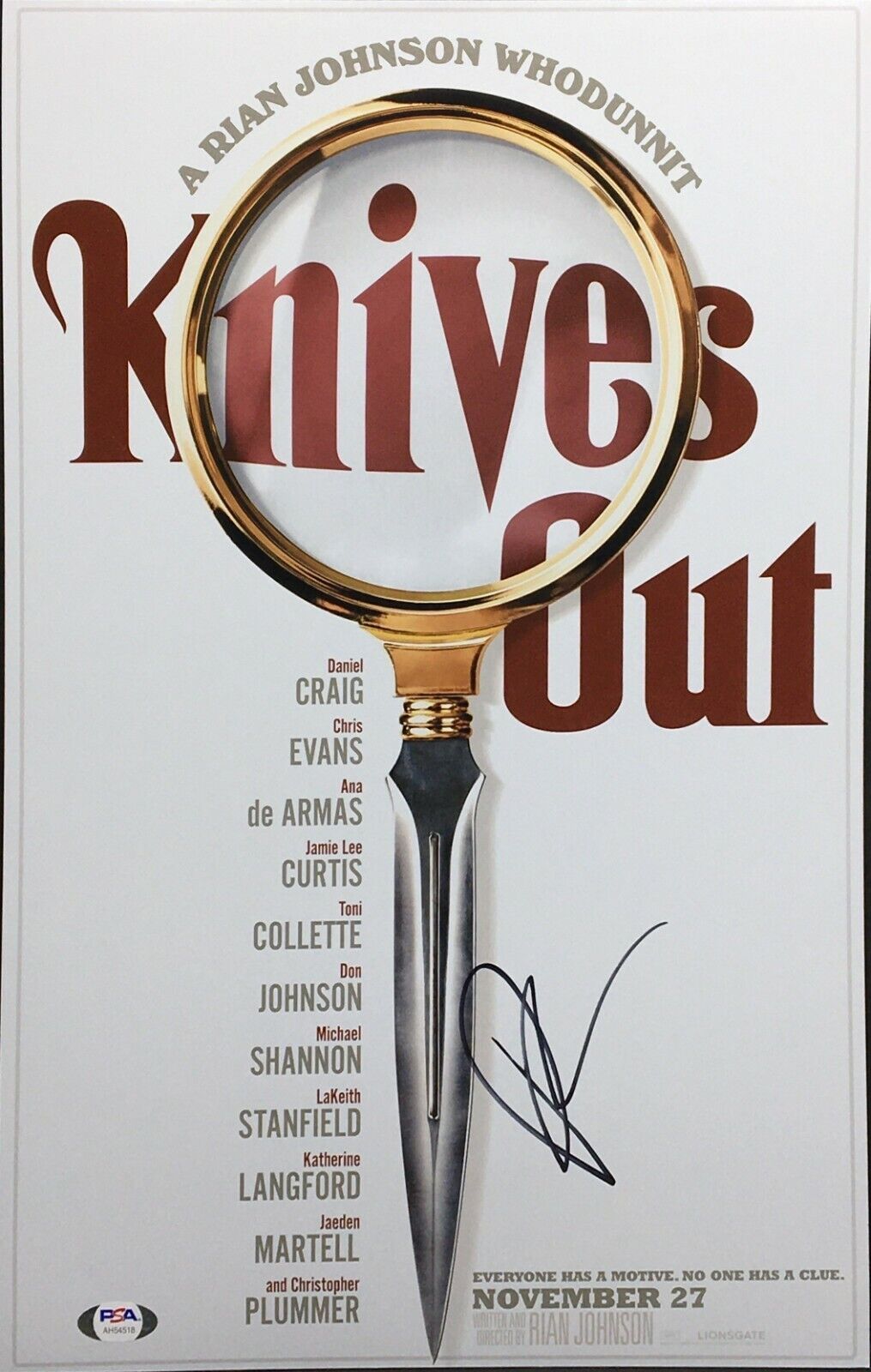 Daniel Craig Signed 'Knives Out' 11x17 Photo Poster painting *Benoit Blanc PSA AH54518