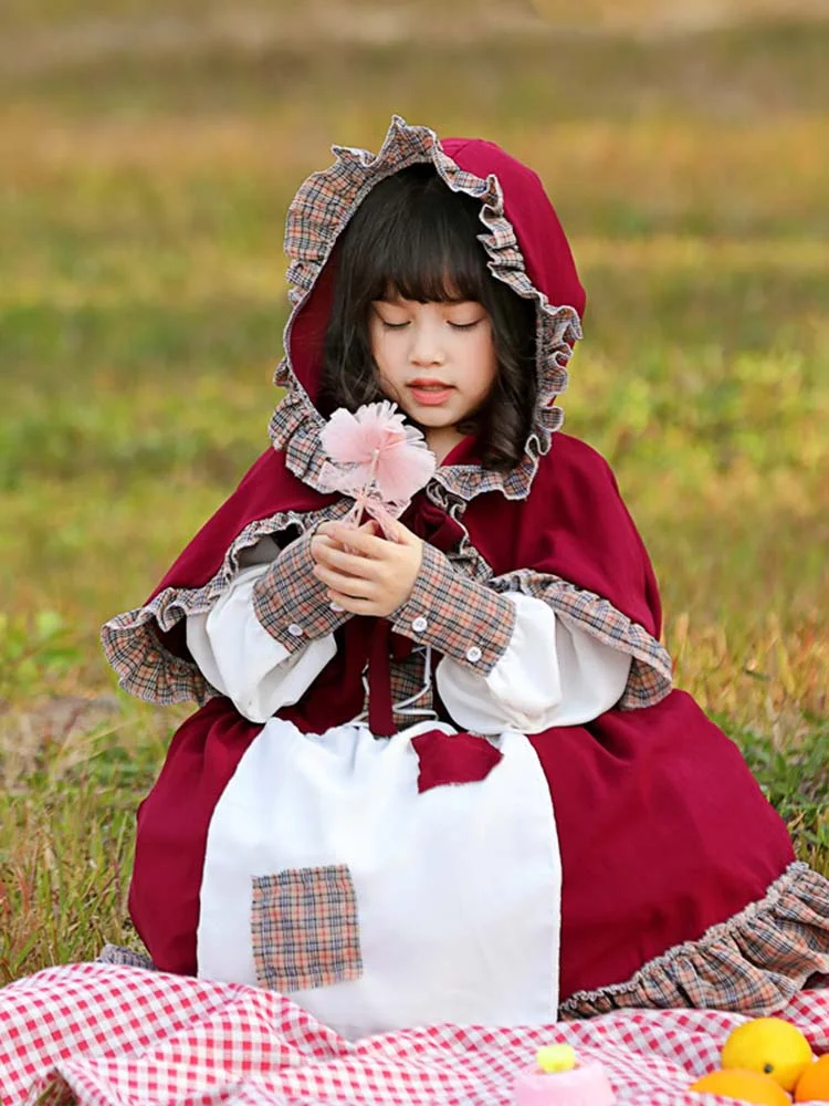 Little Red Riding Hood Halloween Costume Family Matching Red Dress-elleschic