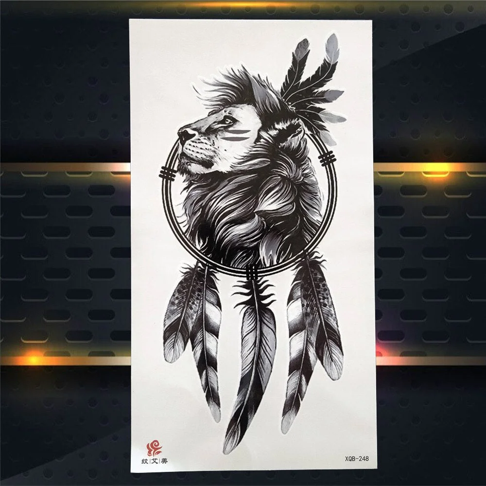 Tribal Dreamcatcher Fake Temporary Tattoo For Women Men Wolf Henna Feather Tattoos Sticker Watercolor Compass Waterproof Tatoos