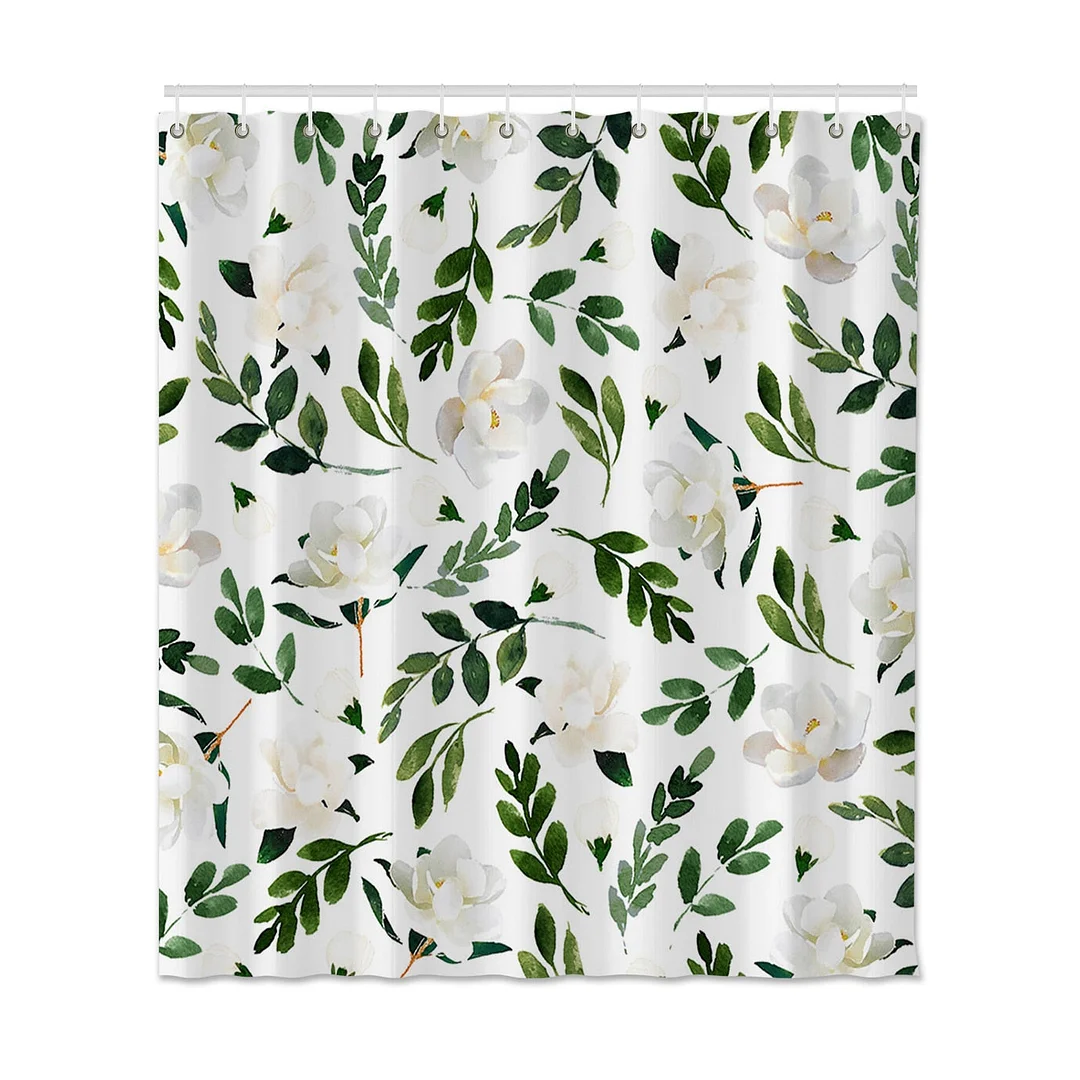 Flowers Leaves Printed Shower Curtain Waterproof Bathroom Shower Curtain With Hooks Polyester Fabric Bath Shower Curtain Decor