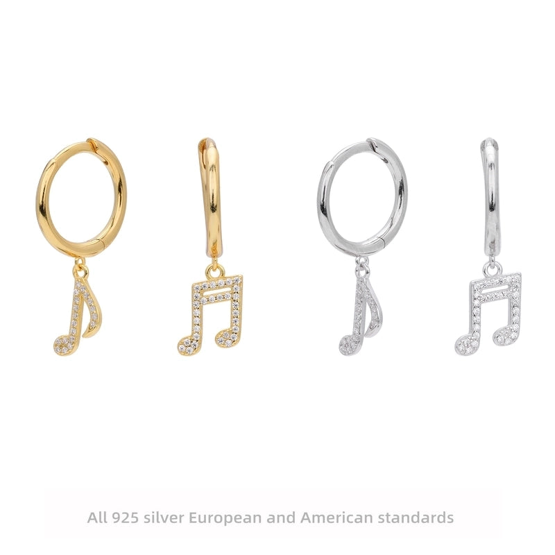 1 Pair 925 Sterling Silver Zircon Notes Drop Earrings