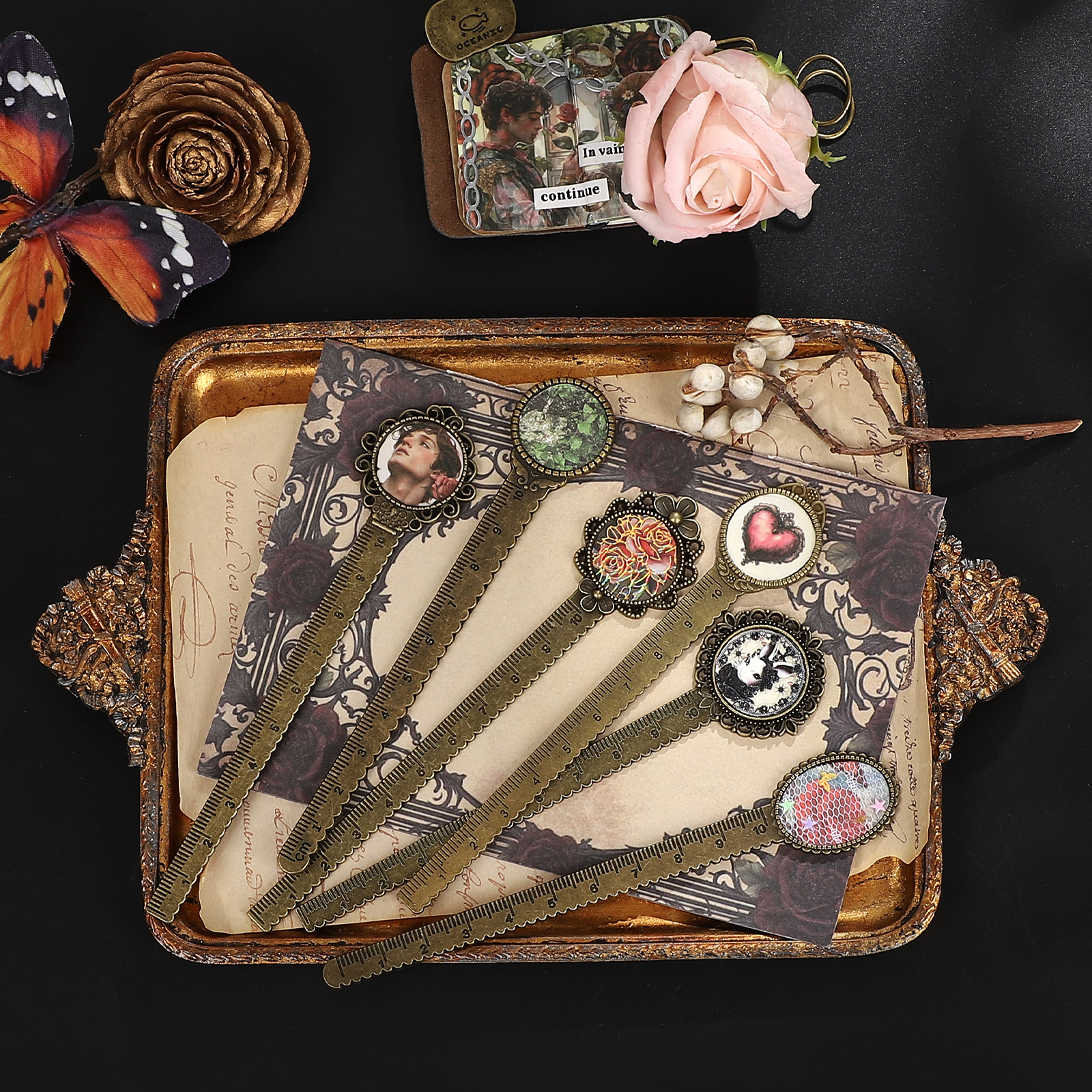 황동 책갈피 자 - 6개/세트 빈티지 10cm 측정 도구