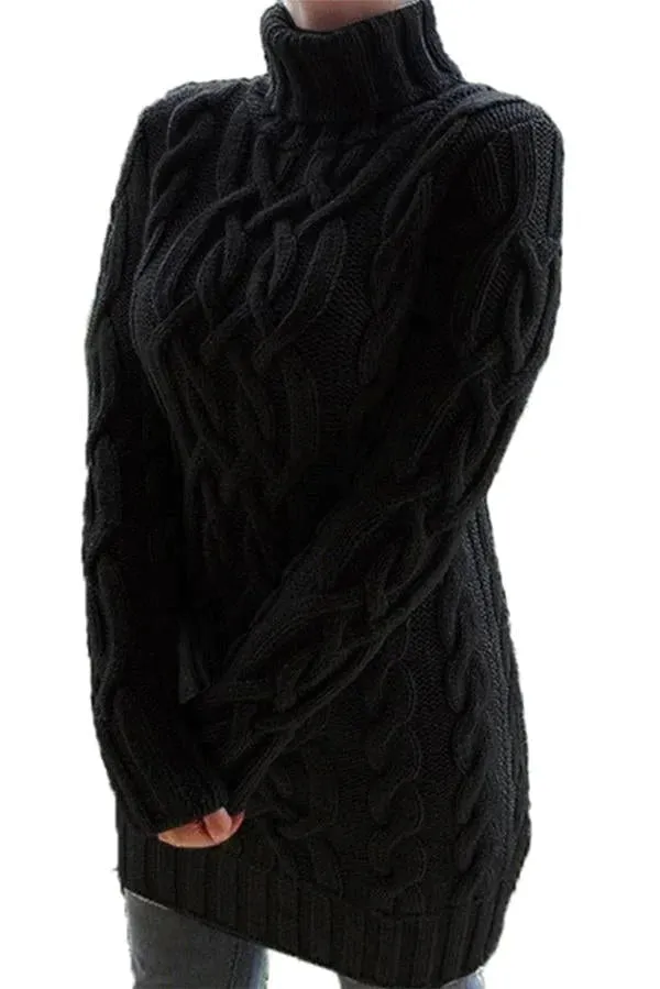 Turtleneck Retro Thick Line Twist Sweater Dress
