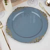 10 Pack | 10" Round Plastic Dinner Plates in Vintage Dusty Blue, Gold Leaf Embossed Baroque Disposable Plates