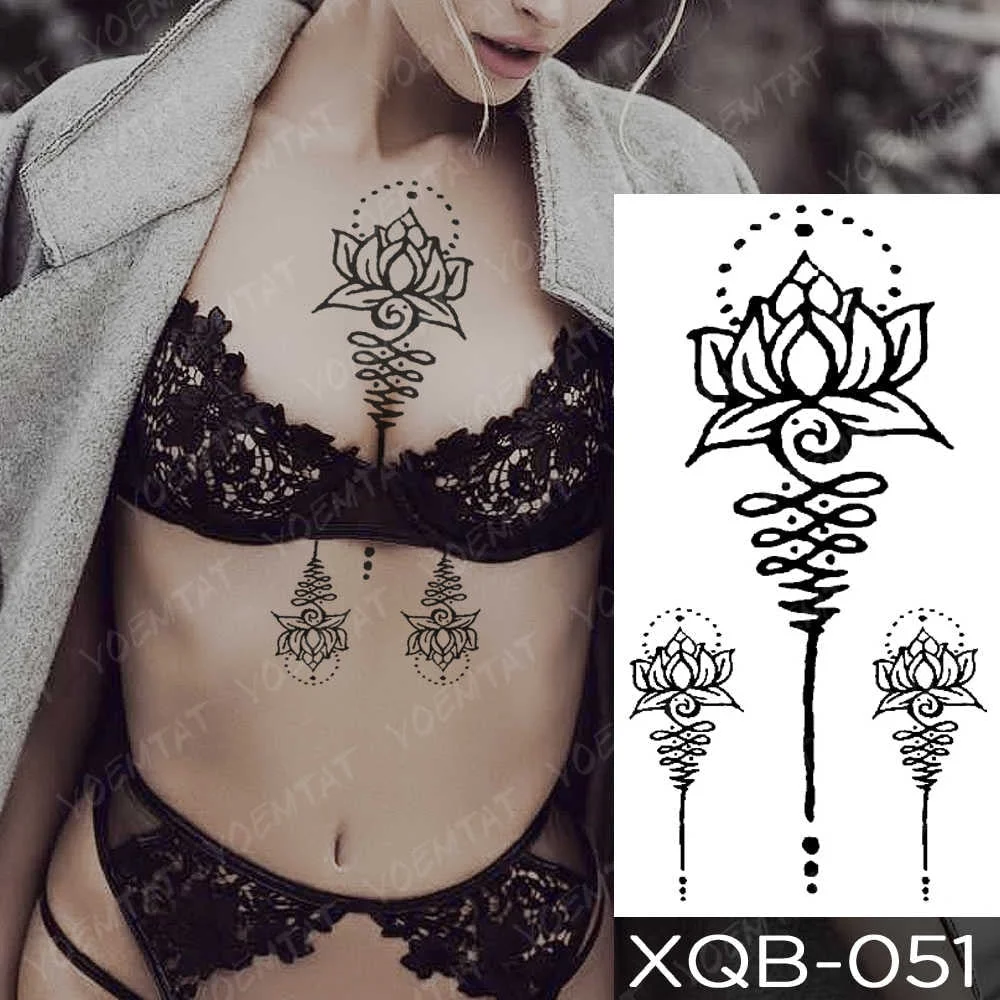 Waterproof Temporary Tattoo Sticker Moon Rose Mandala Lotus Flash Tattoos Lion Fox Flowers Body Art Arm Fake Tatoo Women Men